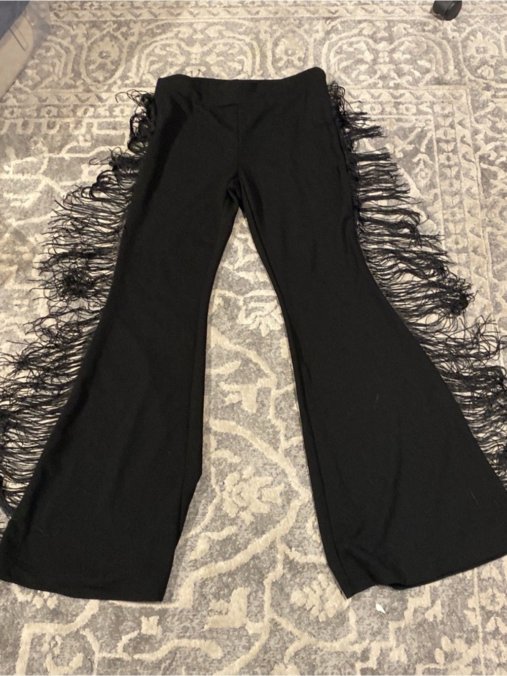 SHEIN Black Flared Fringe Hem Pants